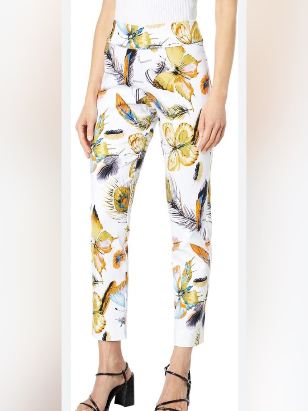 Krazy Larry Women’s White Butterfly Print Pull-On Pants